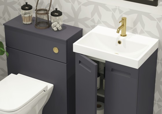 Malvern Slim 50cm Two Door Floorstanding Unit & Basin in Indigo