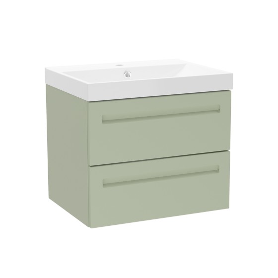 Malvern 60cm Two Drawer Wall Hung Unit & Basin in Green