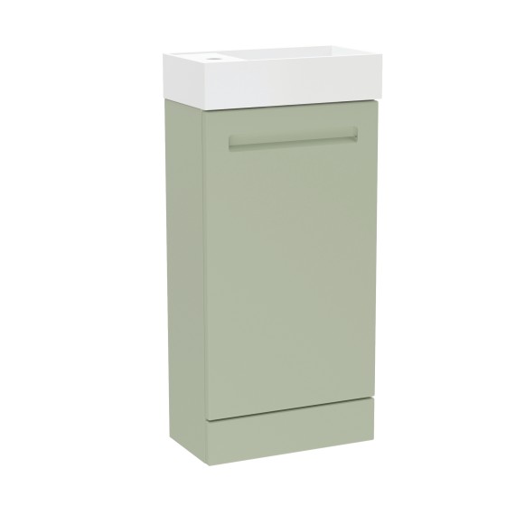 Malvern 40cm One Door Floorstanding Cloakroom Unit & Basin in Green - Left Handed