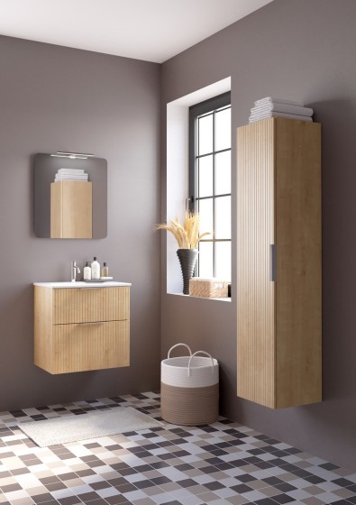 Helmsley 60cm Two Drawer Wall Hung Unit & Basin in Burlington Oak