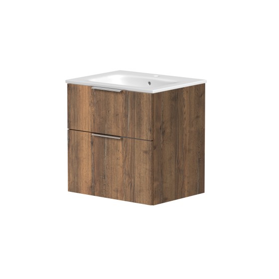 Helmsley 60cm Two Drawer Wall Hung Unit & Basin in Flagstaff Oak