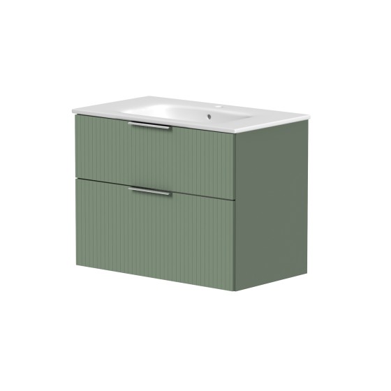 Helmsley 80cm Two Drawer Wall Hung Unit & Basin in Reed Green
