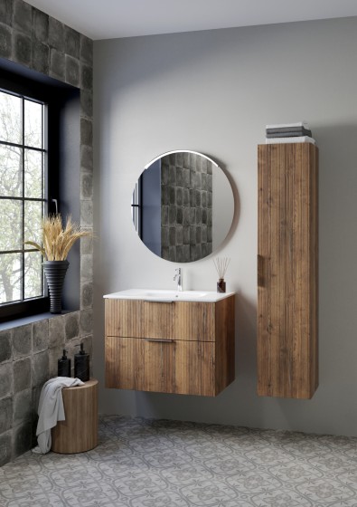 Helmsley 80cm Two Drawer Wall Hung Unit & Basin in Flagstaff Oak