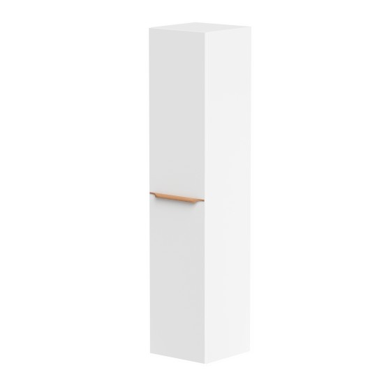 Bembridge 35cm One Door Wall Hung Column Unit in Matt White with a Oak Handle