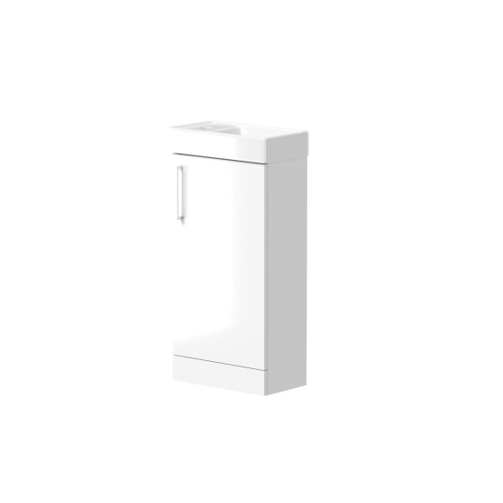 Esher 40cm One Door Floorstanding Cloakroom Unit & Basin in White Gloss
