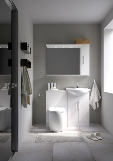Sense II 55cm Two Door Floorstanding Unit & Basin in White Gloss