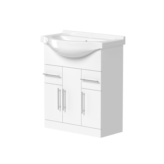 Sense II 75cm Three Doors, Two Drawers Floorstanding Unit & Basin in White Gloss