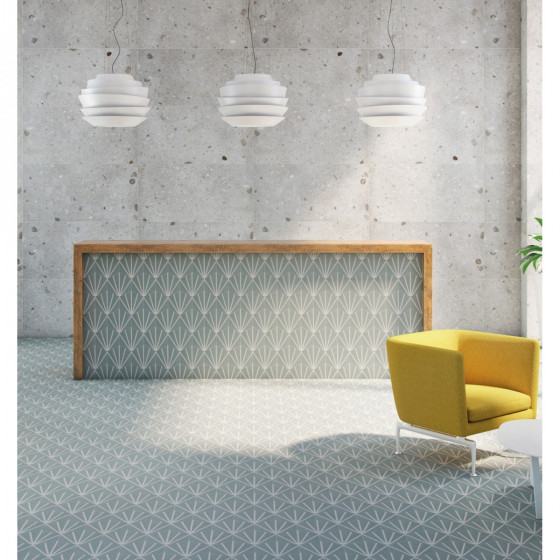 Lily 5 Hexagon Aquamarine Line Decor Porcelain Floor & Wall Tile 198x228mm