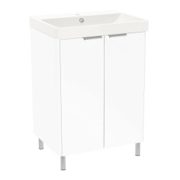 Ledbury 60cm White Gloss with Chrome Handles & Legs Two Door Floor Standing Unit & Basin