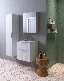 Helmsley 600mm matt white two-drawer wall-hung vanity unit with basin 