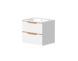 Bembridge 60cm Matt White with Oak Handles Two Drawer Wall Hung Unit & Basin  