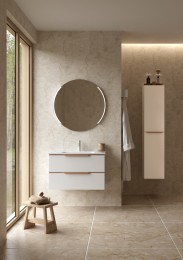 Bembridge 80cm Matt White with Oak Handles Two Drawer Wall Hung Unit & Basin  