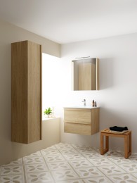 Fairford 60cm Light Oak with Solid Wood Handles Two Drawer Wall Hung Unit & Basin  