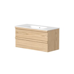 Fairford 100cm Light Oak with Solid Wood Handles Two Drawer Wall Hung Unit & Basin  