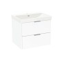 Ledbury 60cm Two Drawer Wall Hung Unit & Basin in White Gloss with Chrome Handles