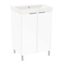 Ledbury 60cm Two Door Floorstanding Unit & Basin in White Gloss with Chrome Handles & Legs
