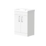 Portland 50cm Two Door Floorstanding Unit & Basin in White Gloss with Chrome Handles