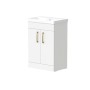 Portland 50cm Two Door Floorstanding Unit & Basin in White Gloss with Burshed Brass Handles