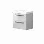 Portland 60cm Two Drawer Wall Hung Unit & Basin in Gloss Grey with Matt Black Handles