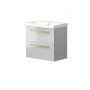 Portland 60cm Two Drawer Wall Hung Unit & Basin in Gloss Grey with Brushed Brass Handles