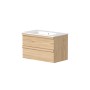 Fairford 80cm Two Drawer Wall Hung Unit & Basin in Light Oak with Solid Wood Handles
