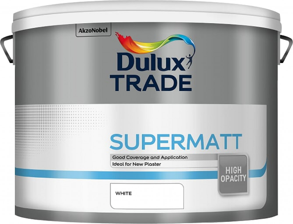 Dulux Trade Paint Supermatt White 10lt N&C Tiles and Bathrooms
