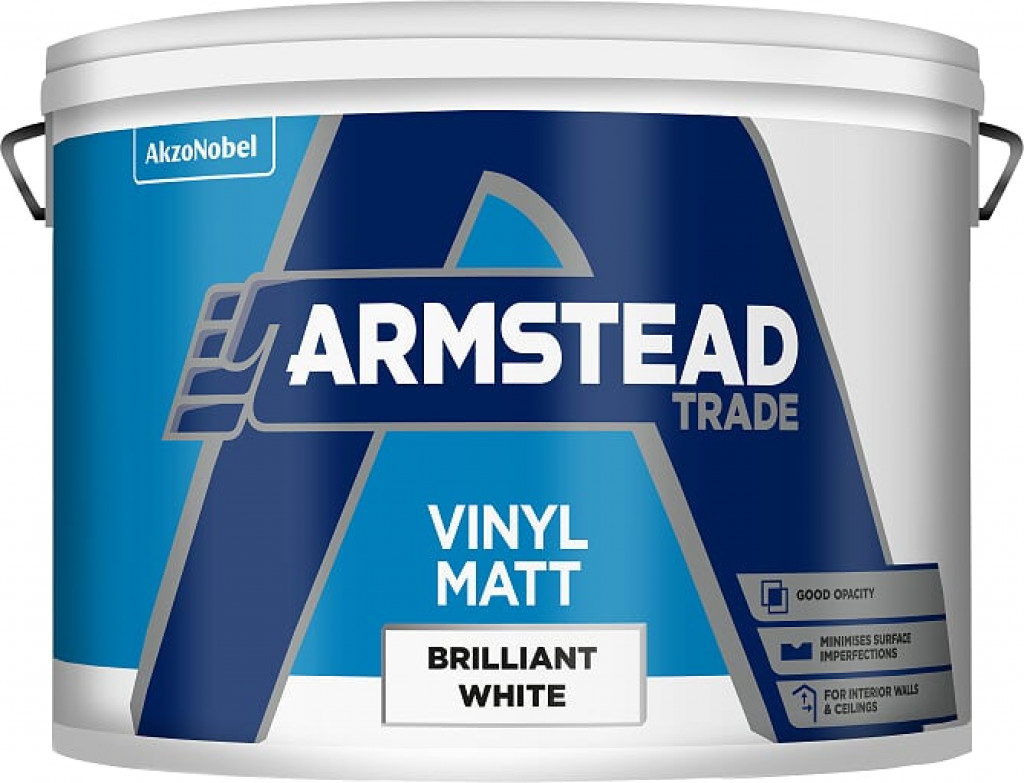 Armstead Trade Paint Vinyl Matt Brilliant White 10lt N&C Tiles and