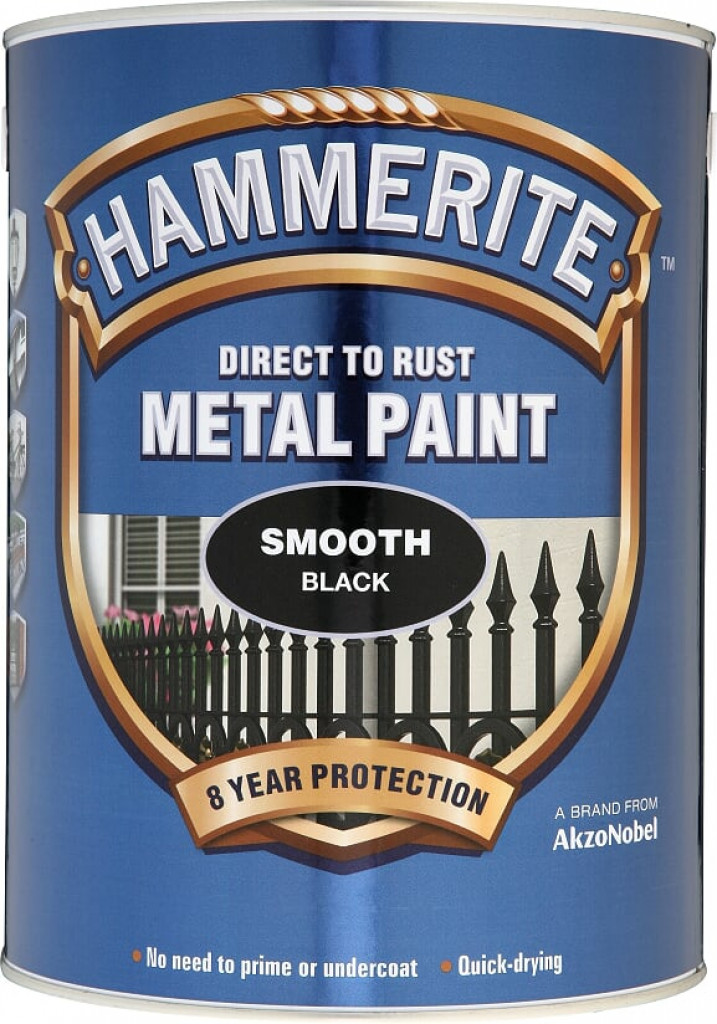 Hammerite Metal Paint Smooth Black 5lt N&C Tiles and Bathrooms