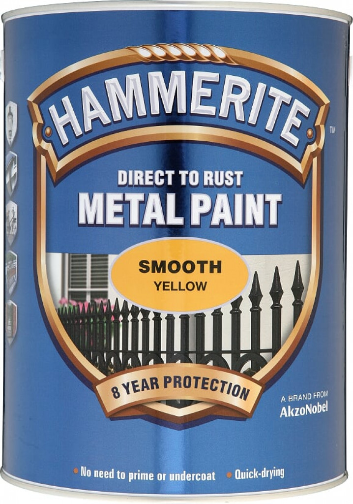 Hammerite Metal Paint Smooth Yellow 5lt N&C Tiles and Bathrooms