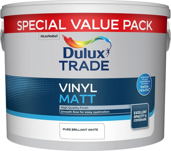 Dulux Trade Vinyl Matt Paint Pure Brilliant White 7.5 Ltr