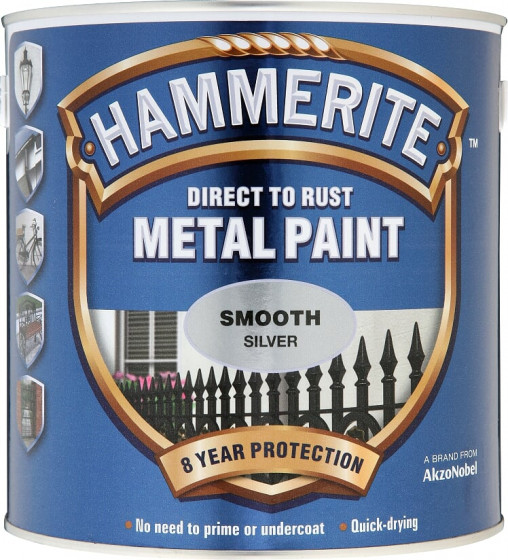 Hammerite Direct To Rust Smooth Metal Paint Silver 2.5lt