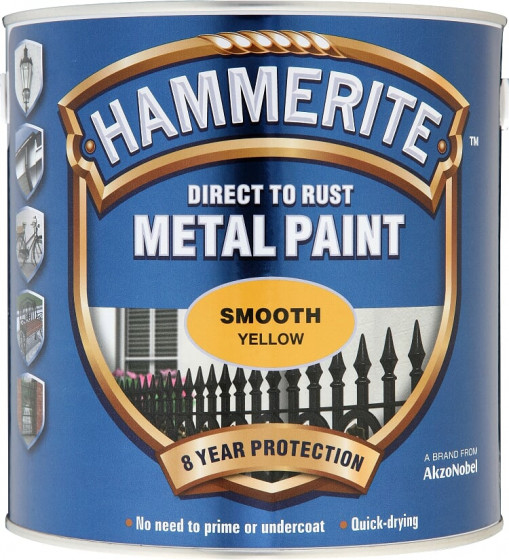 Hammerite Direct To Rust Smooth Metal Paint Yellow 2.5lt