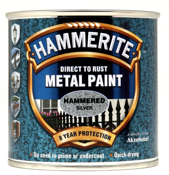 Hammerite Hammered Metal Finish Paint Silver Grey 250ml