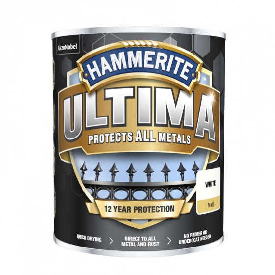 Hammerite Ultima Metal Paint Matt White 750ml N&C Tiles and Bathrooms