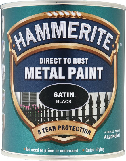 Hammerite Satin Metal Finish Paint Black 750ml