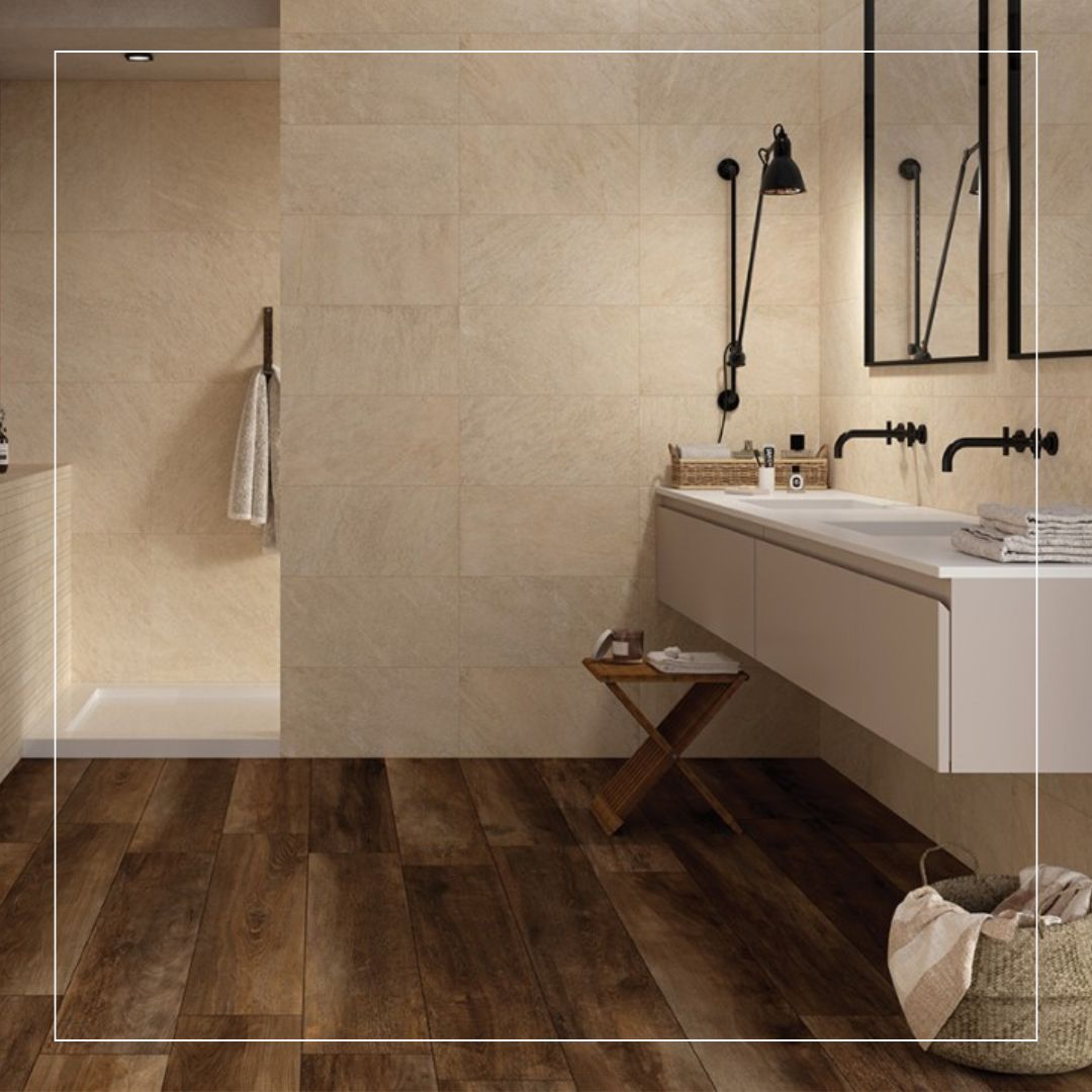 Beige bathroom tiles trend 2025
