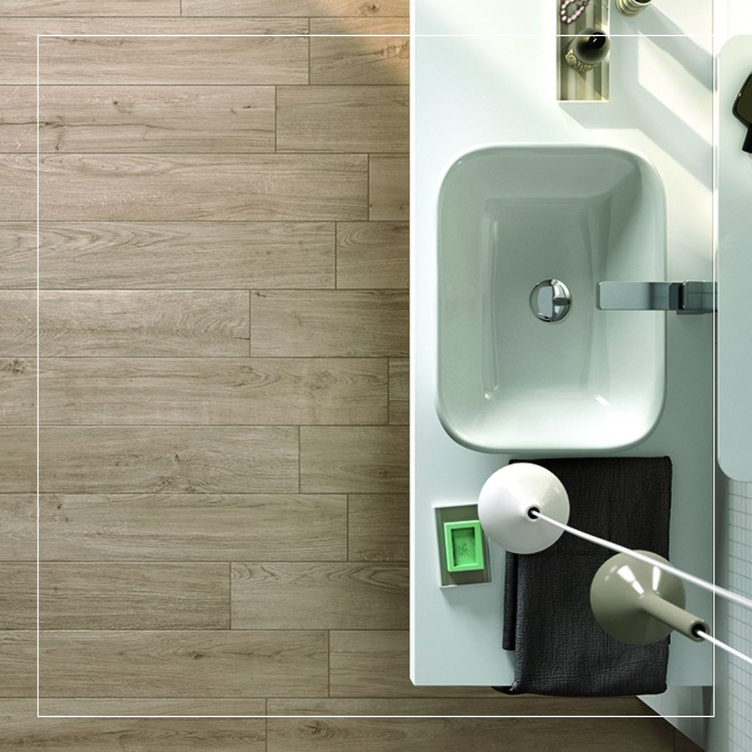 cream wood effect bathroom tiles trend 2025