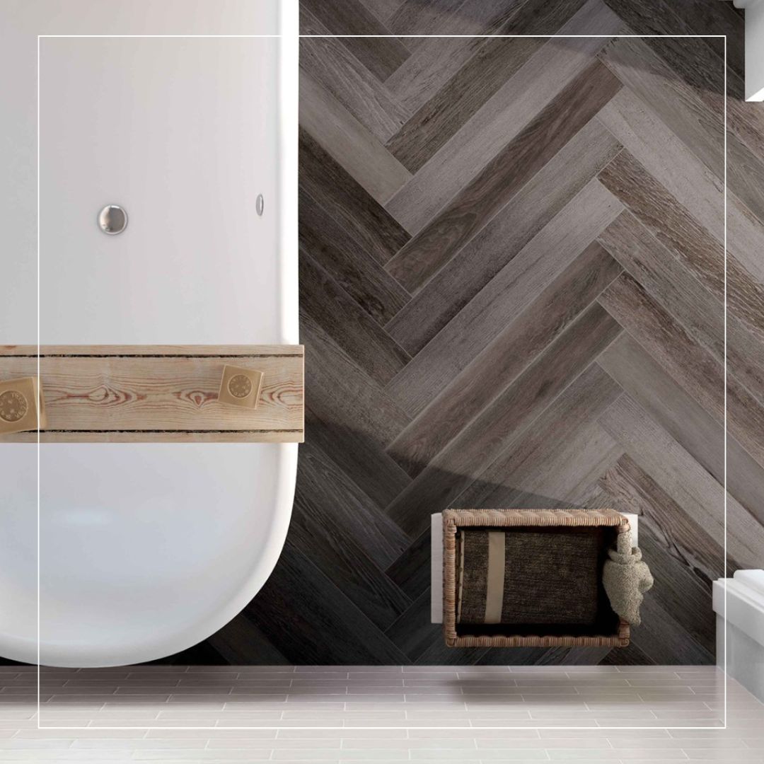 dark brown wood effect bathroom floor tiles trend