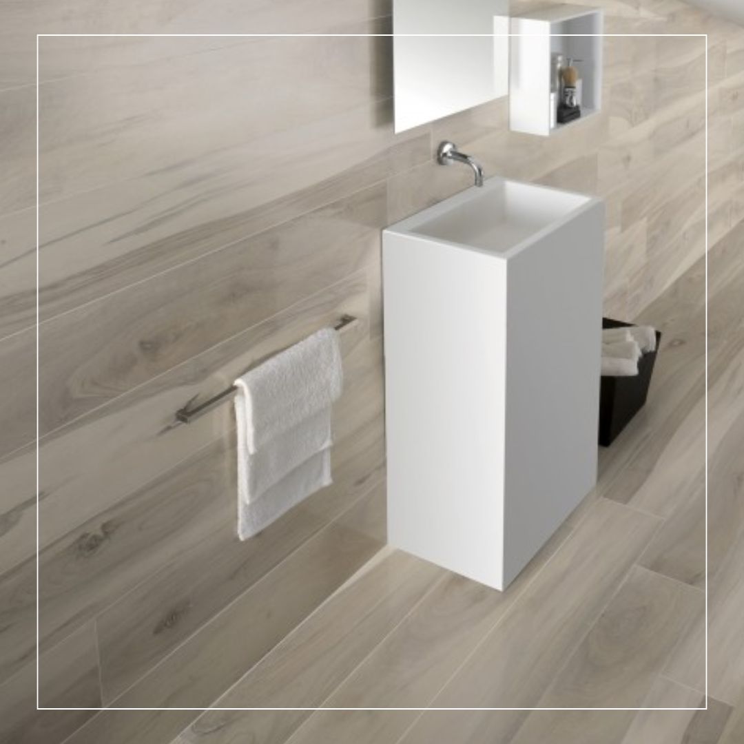 Wood effect bathroom floor tiles