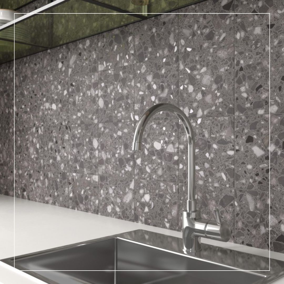 Black and white terrazzo kitchen wall tiles