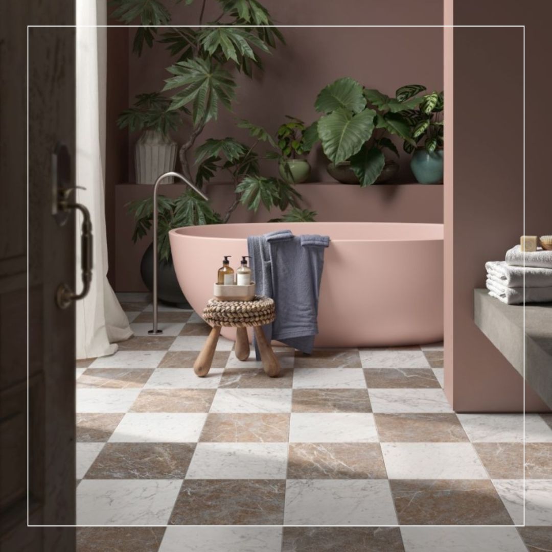 Scandinavian style kitchen with wooden cabinets, green mosaic tile splashback, and minimalist décor