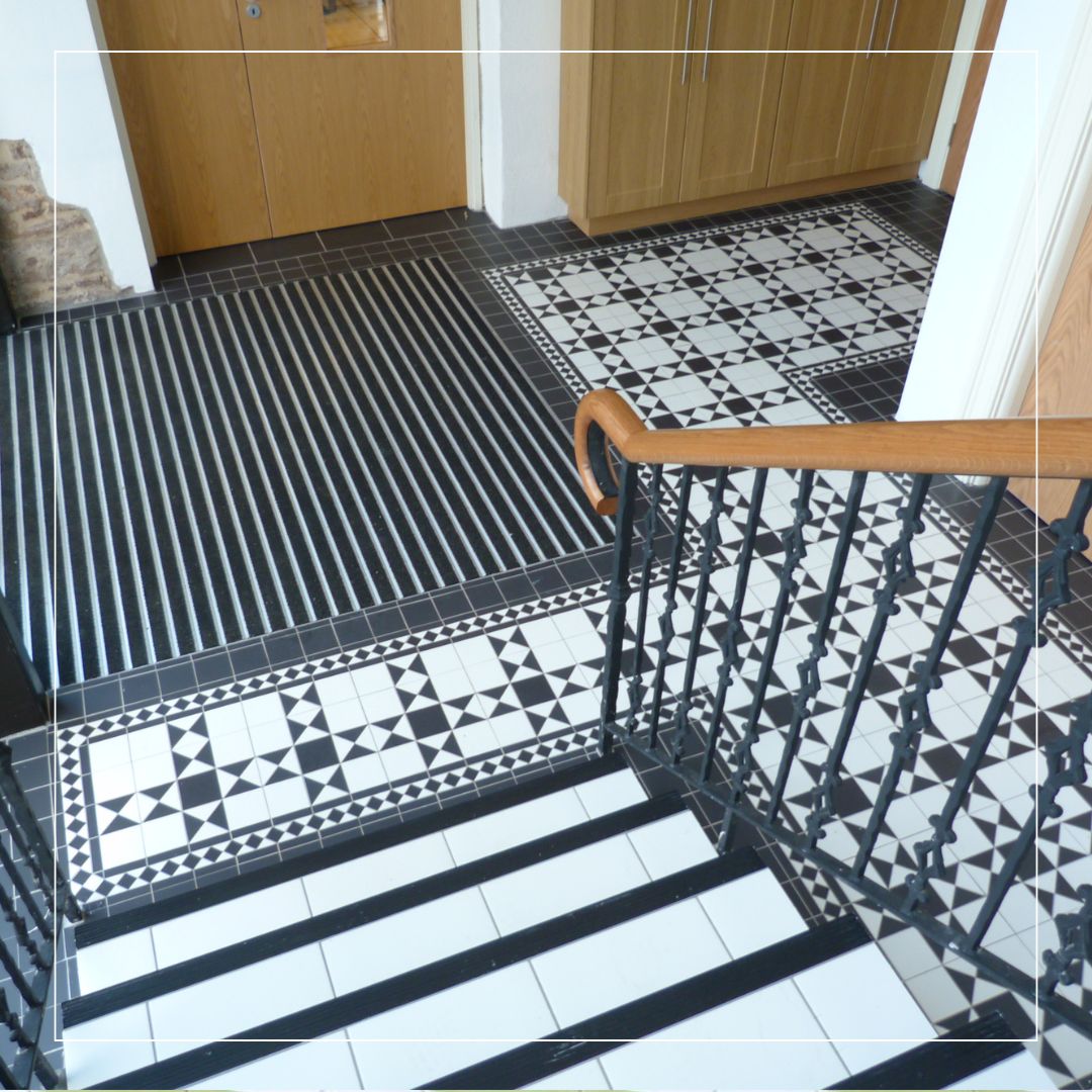 Checkerboard flooring in hallway