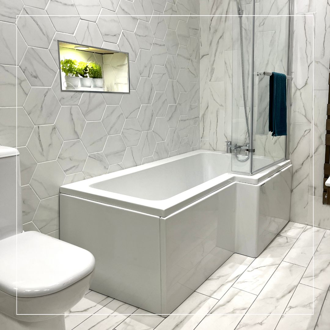 Straight Bath with shower for small bathroom