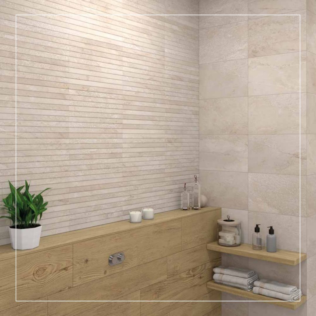 Beige tiles for small bathroom