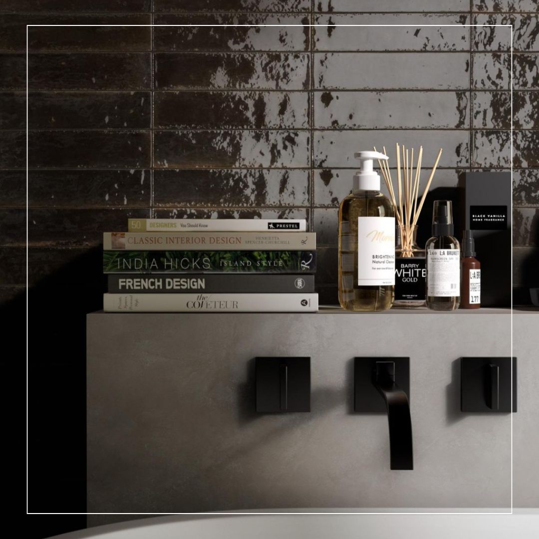 Black tiles in small bathroom
