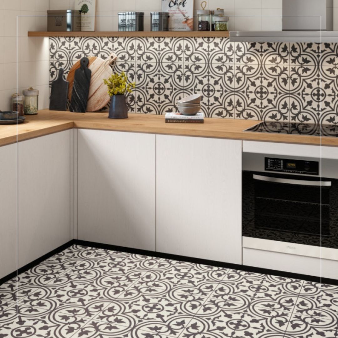 Patterned tiles for kitchen