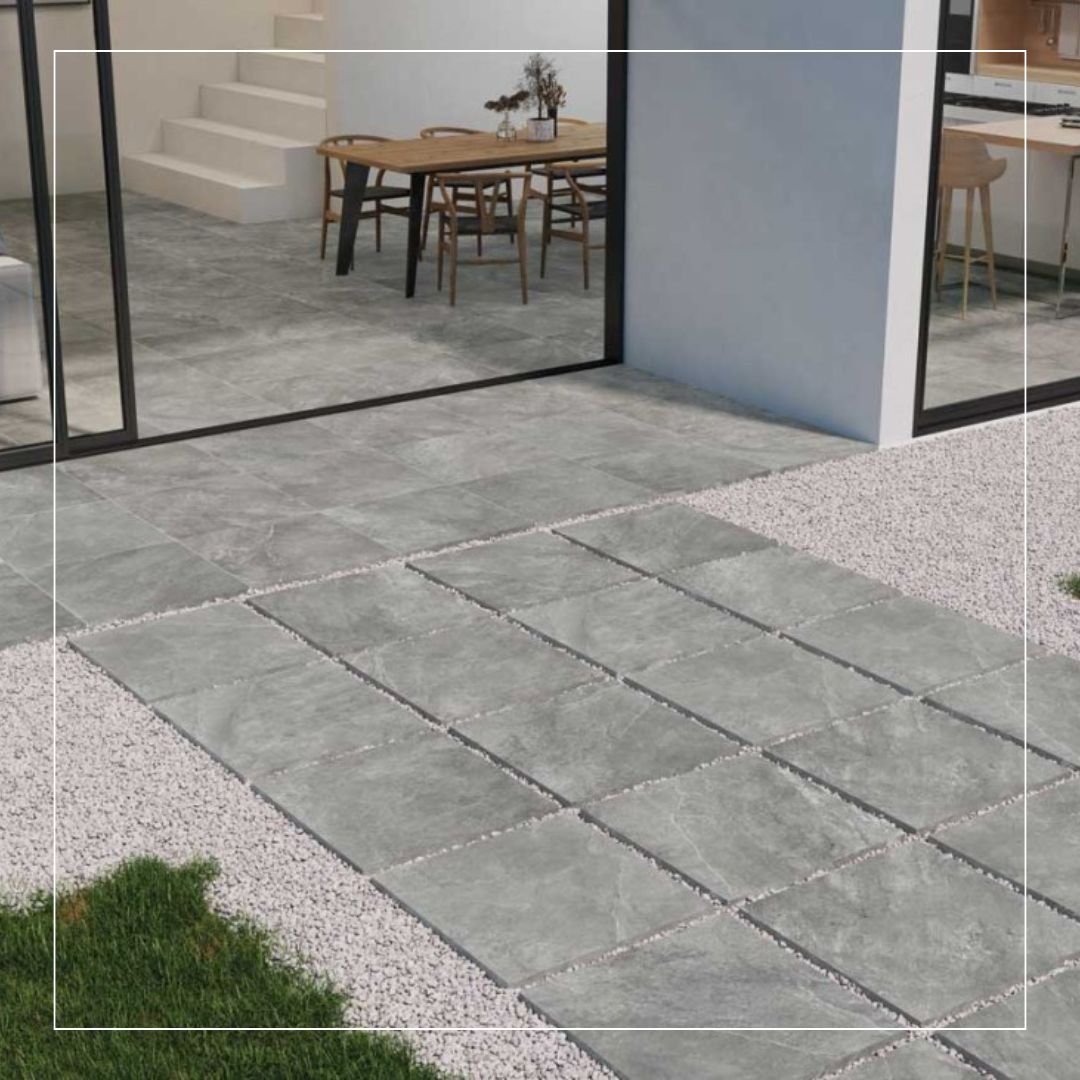 Stone effect outdoor tiles for patio and garden