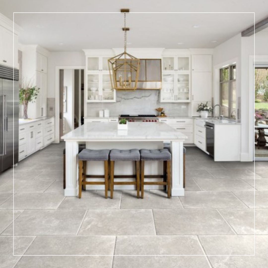 Big format stone effect floor kitchen tiles