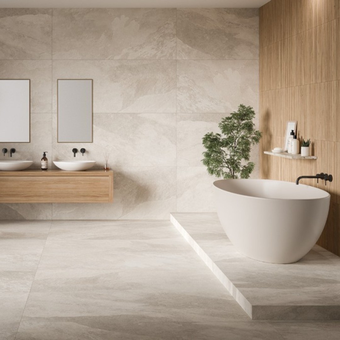 White and Wood Tones  bathroom 