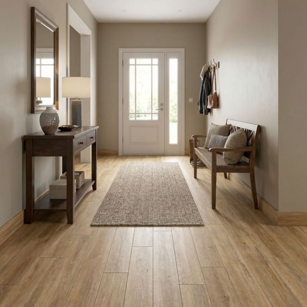 Hallway wood effect tiles